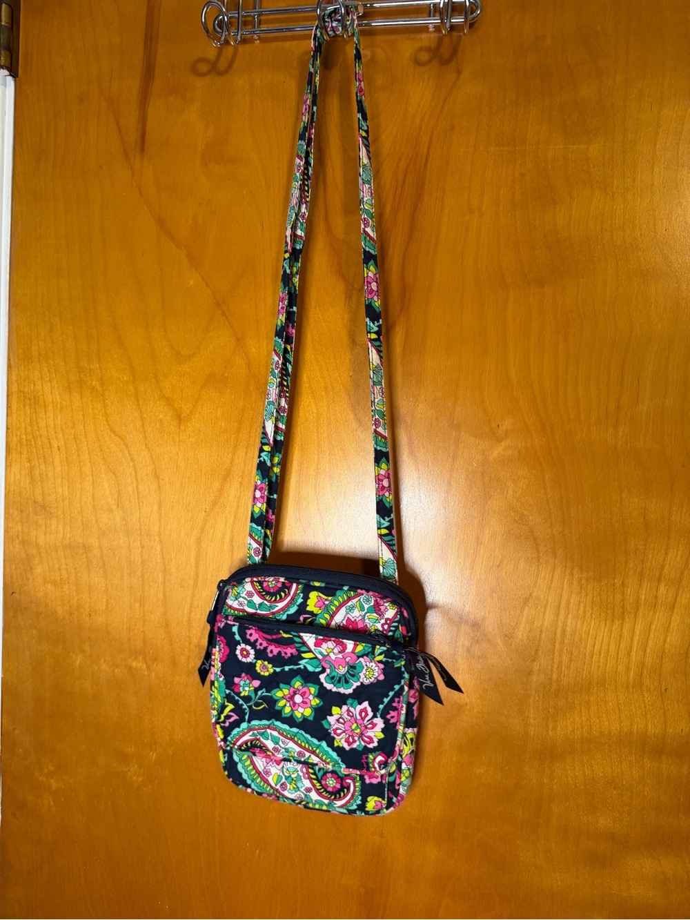 Vera Bradley Black Floral Paisley Crossbody Bag with Pink & Green Accents